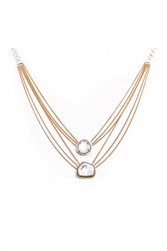 Geometric Pendant Necklace with CZ & Kundan 