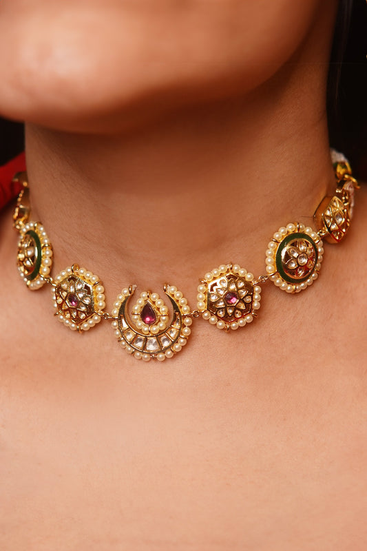 Rhodium Plated Floral Choker 