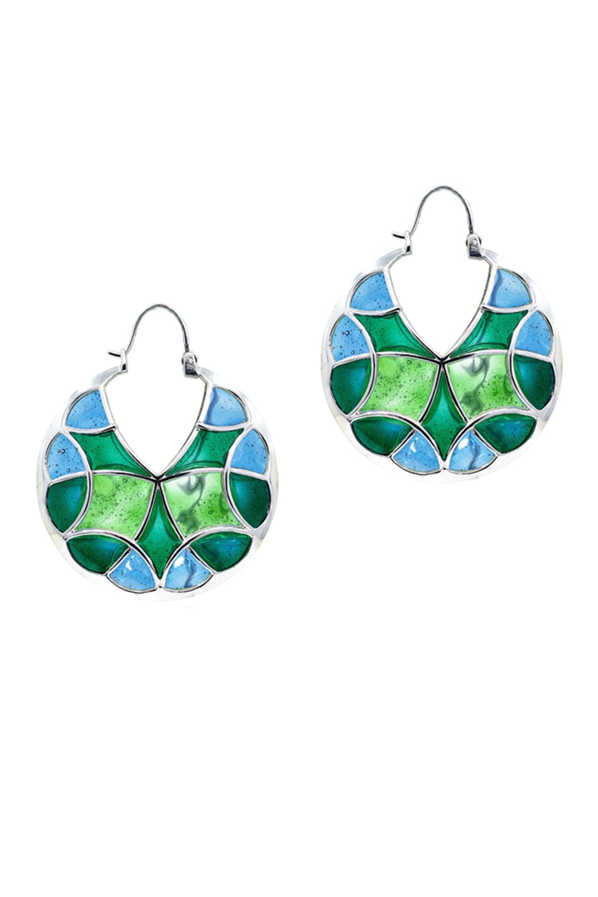 Enamel Embellished Silver Hoops 