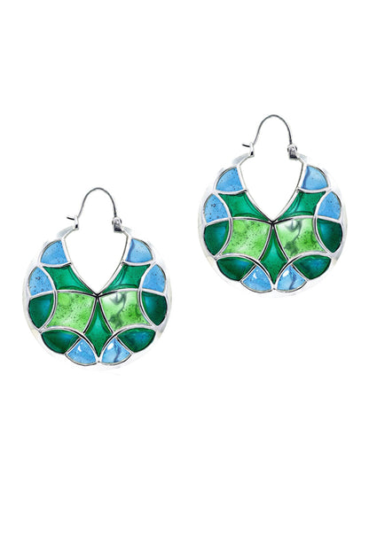 Enamel Embellished Silver Hoops 