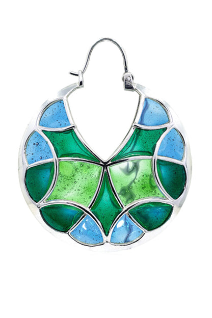 Enamel Embellished Silver Hoops 
