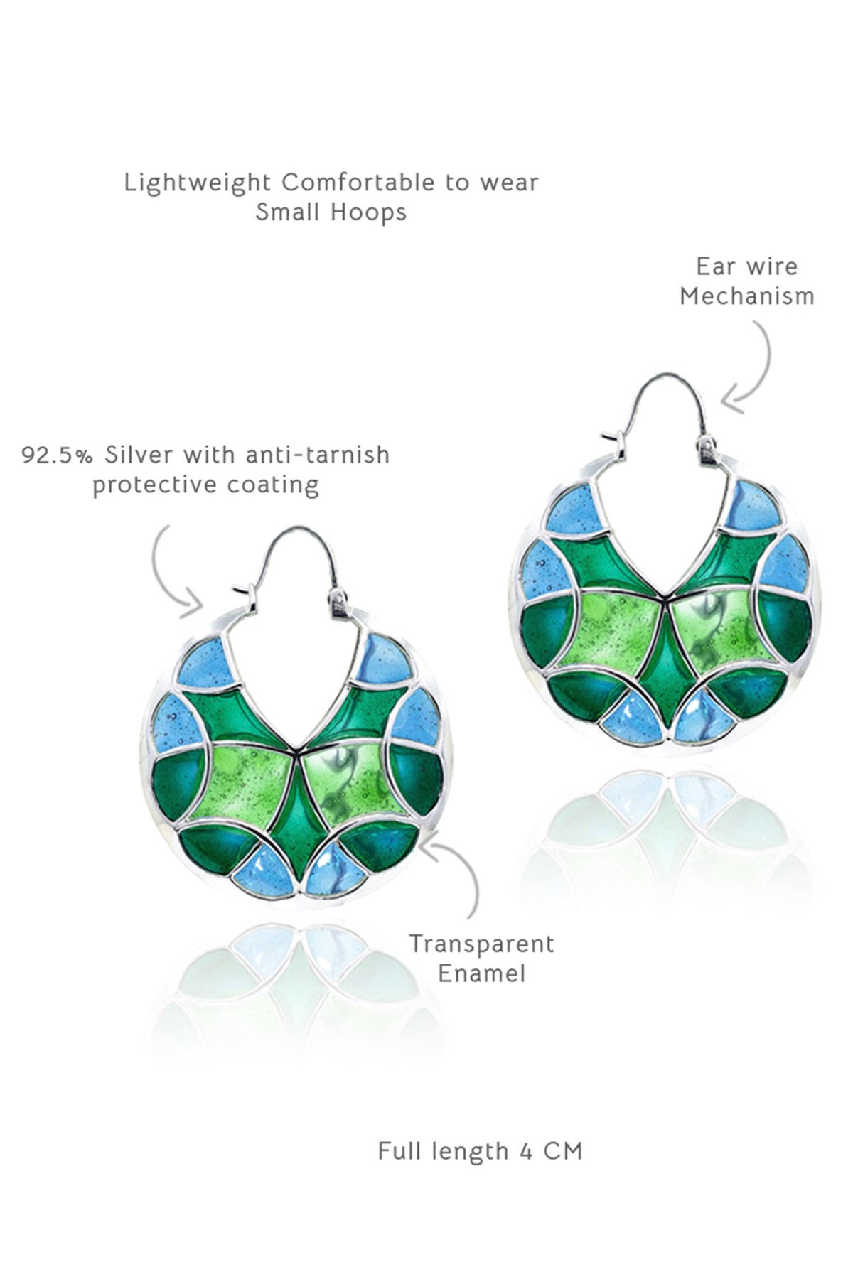 Enamel Embellished Silver Hoops 