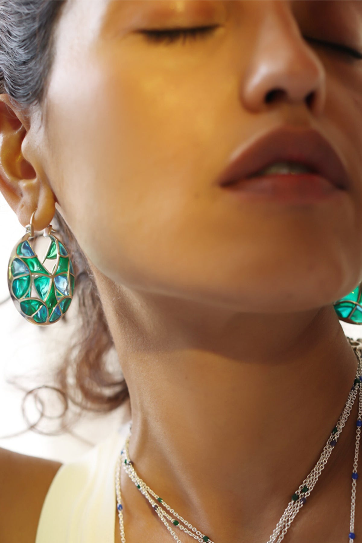 Enamel Embellished Silver Hoops 