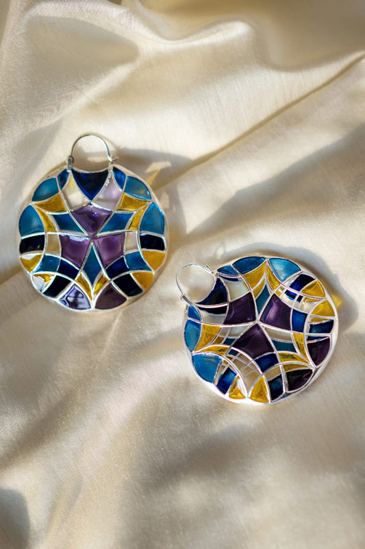 Polychrome Enamel Hoop Earrings 