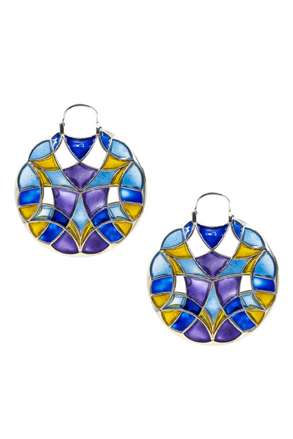 Polychrome Enamel Hoop Earrings 