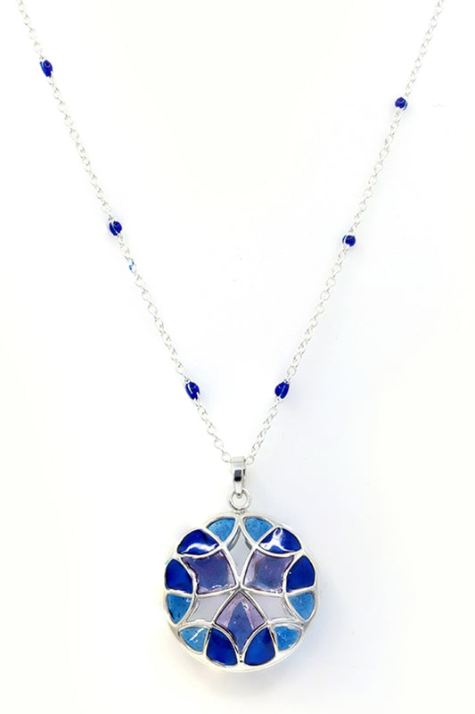 Blue & Purple Enamel Pendant Necklace 