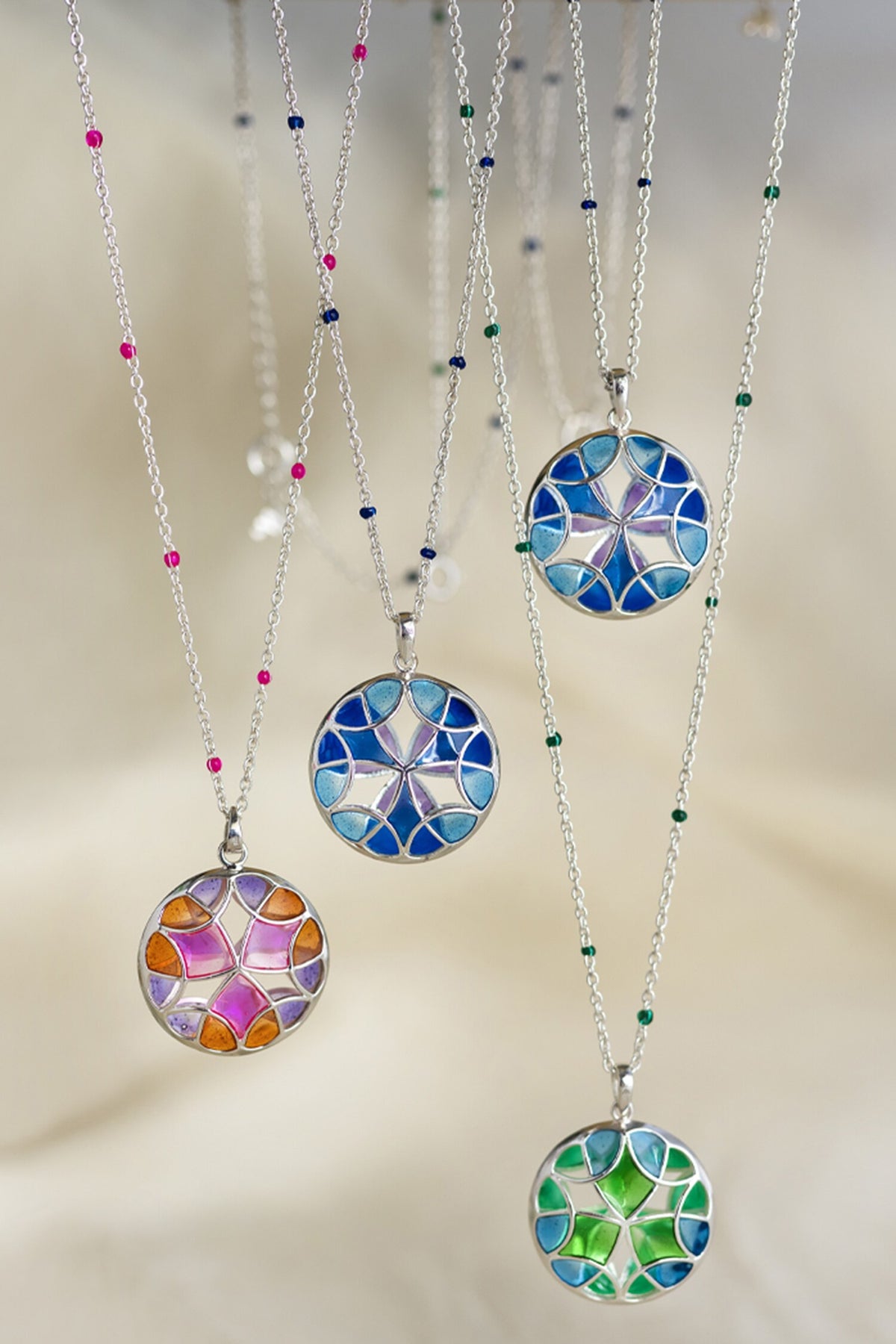 Blue & Purple Enamel Pendant Necklace 