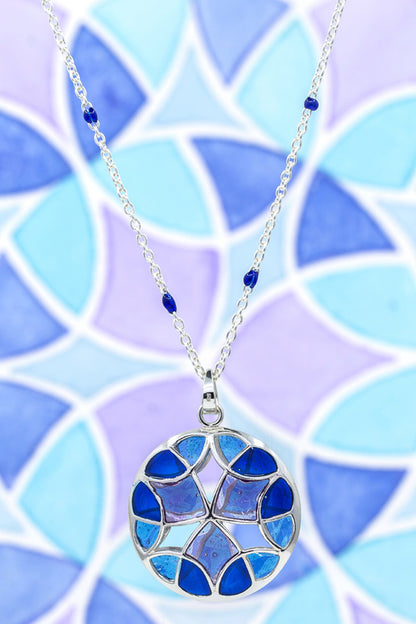 Blue & Purple Enamel Pendant Necklace 