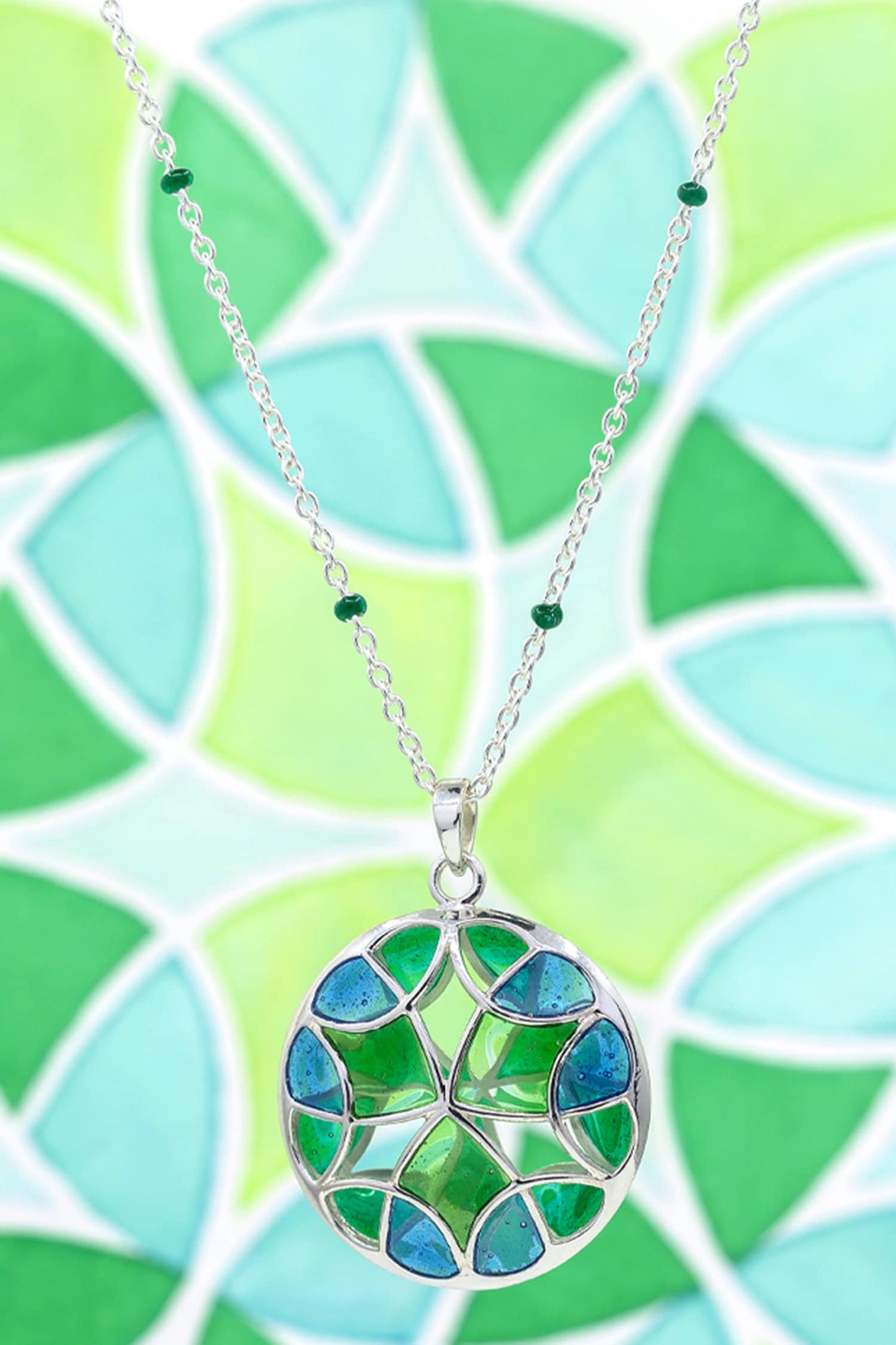 Enamel Detailing Silver Pendant Necklace 