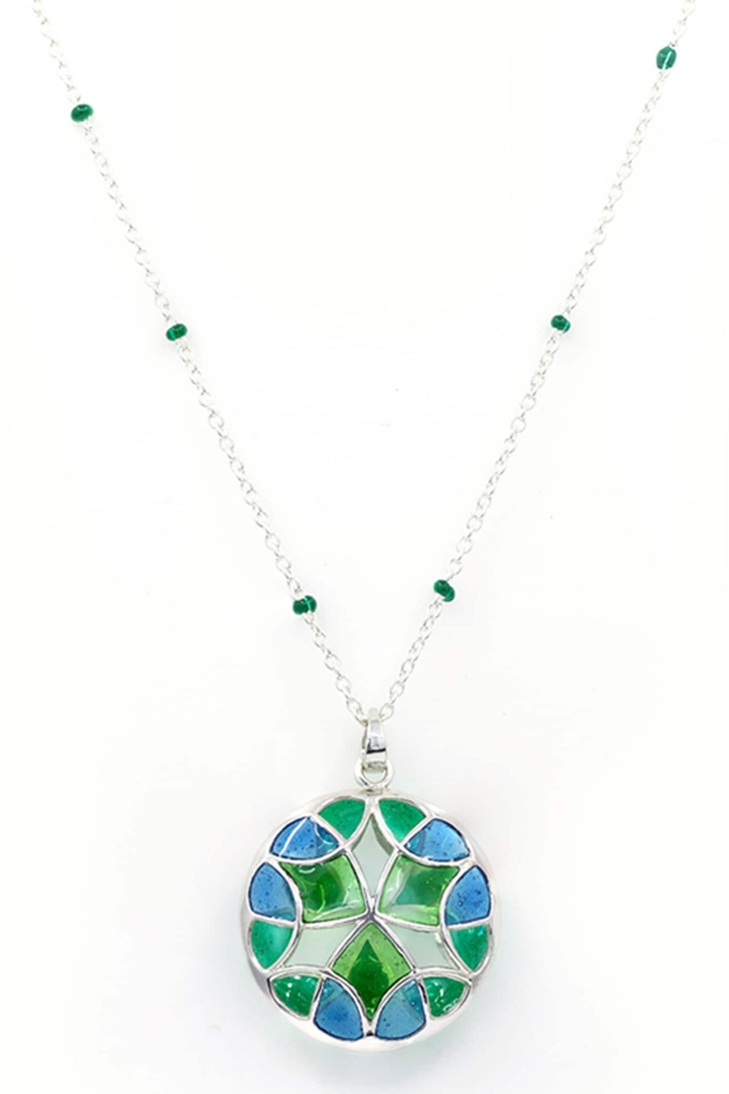 Enamel Detailing Silver Pendant Necklace 