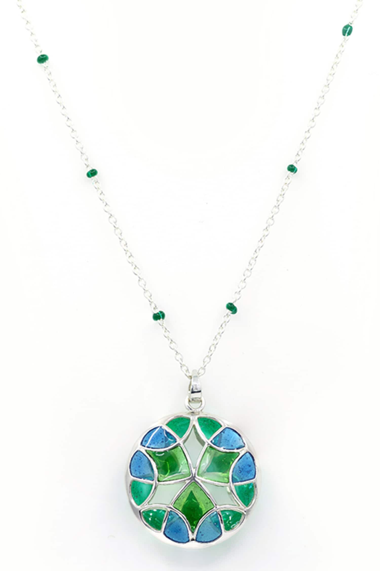 Enamel Detailing Silver Pendant Necklace 