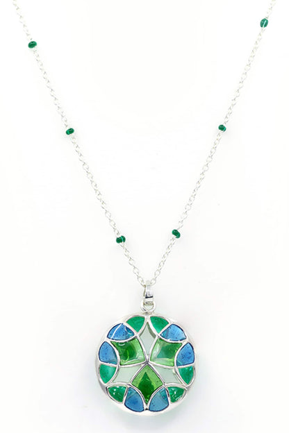 Enamel Detailing Silver Pendant Necklace 