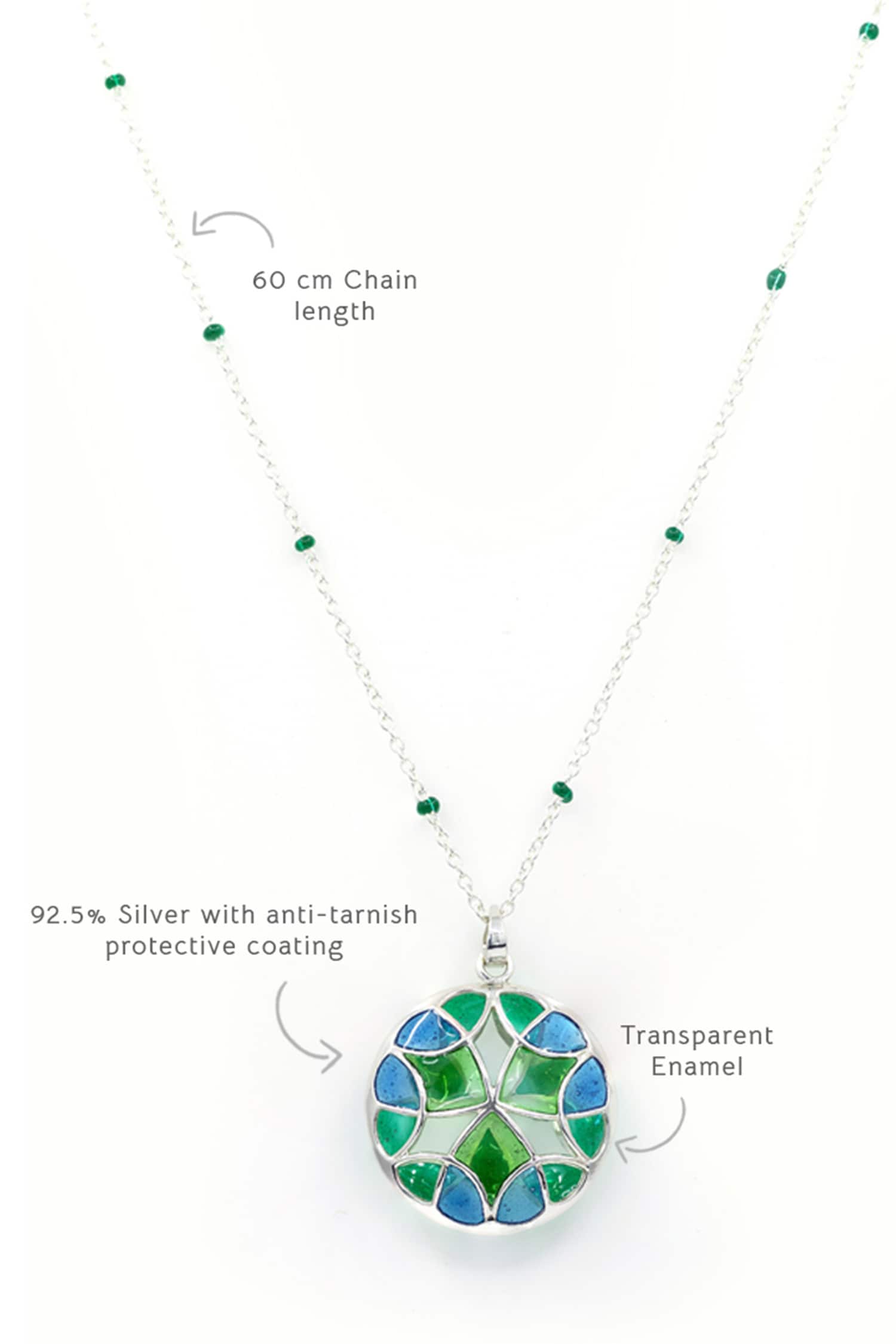 Enamel Detailing Silver Pendant Necklace 