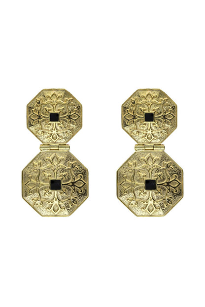 Gold Plated 925 Silver Carved Earrings 