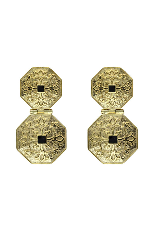 Gold Plated 925 Silver Carved Earrings 