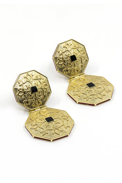 Gold Plated 925 Silver Carved Earrings 