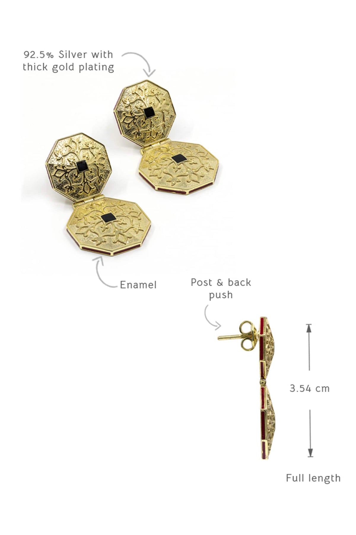 Gold Plated 925 Silver Carved Earrings 