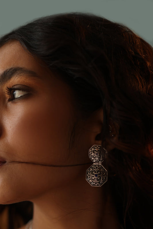 Carved Enamelled Silver Earrings 