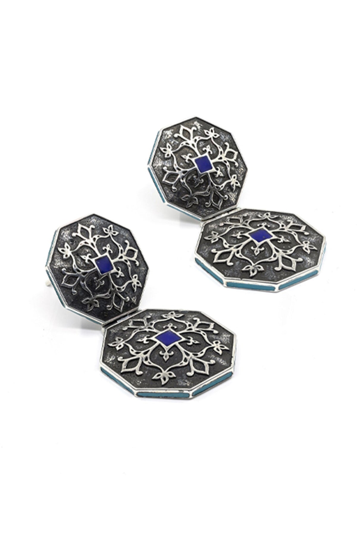 Carved Enamelled Silver Earrings 
