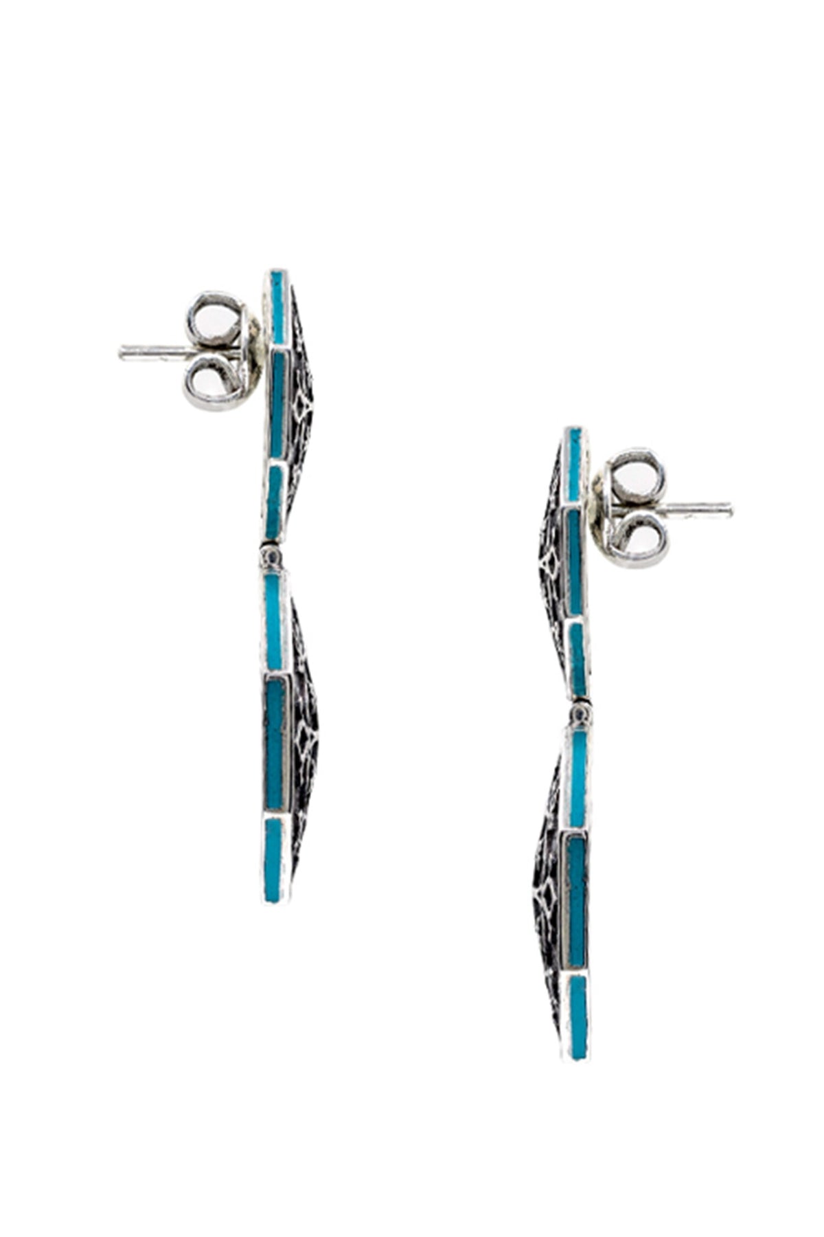 Carved Enamelled Silver Earrings 