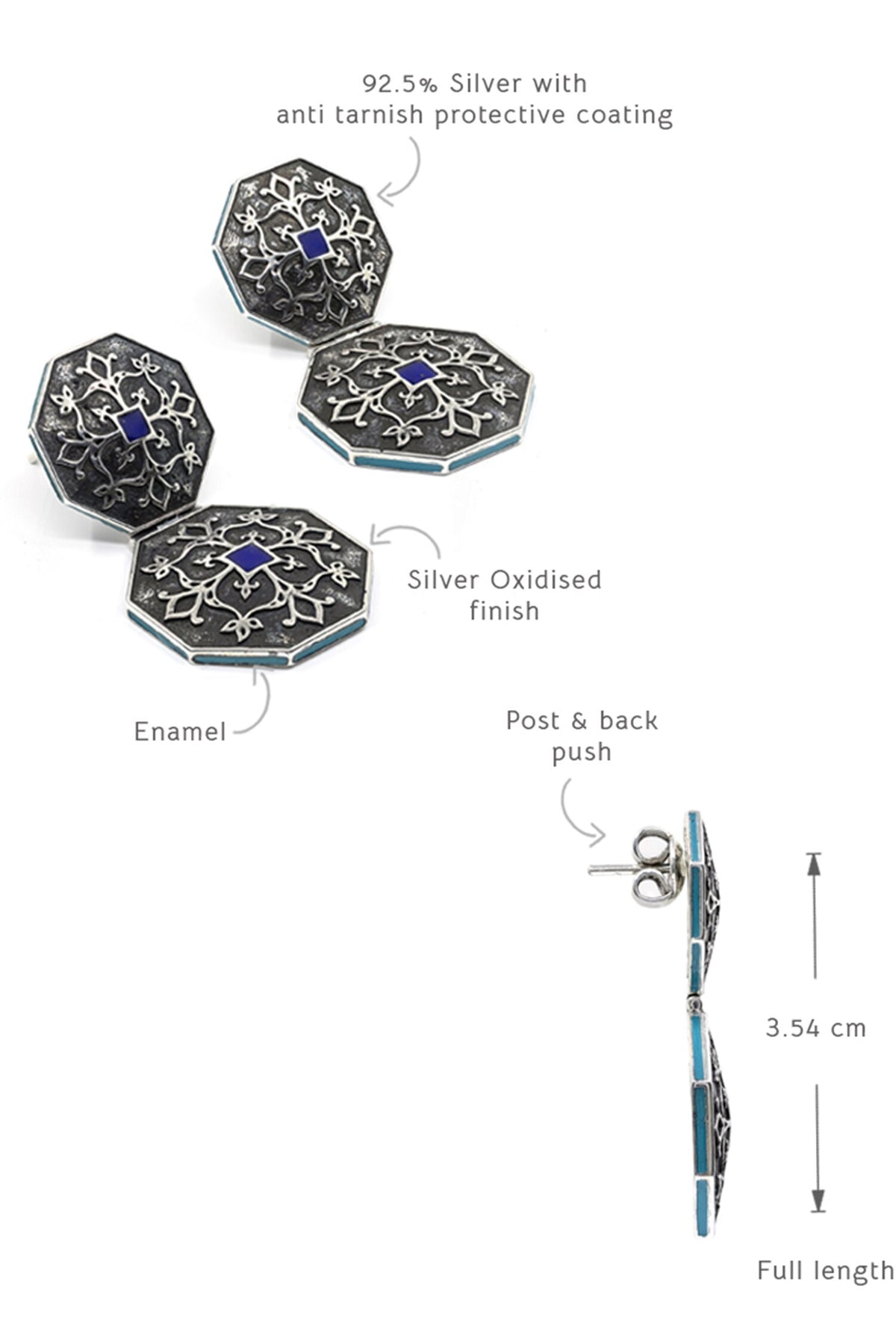 Carved Enamelled Silver Earrings 
