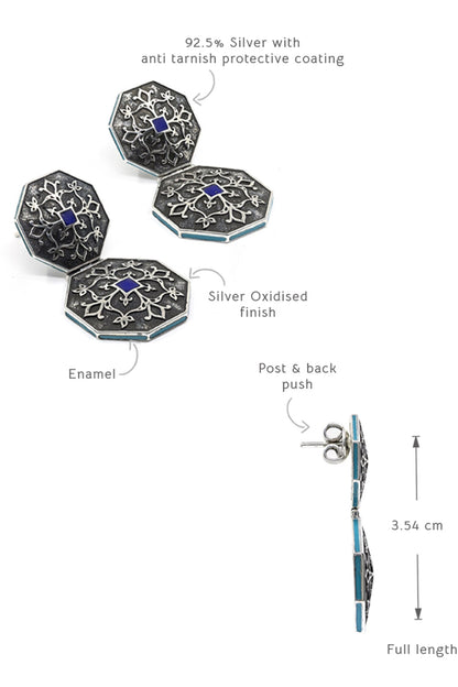 Carved Enamelled Silver Earrings 