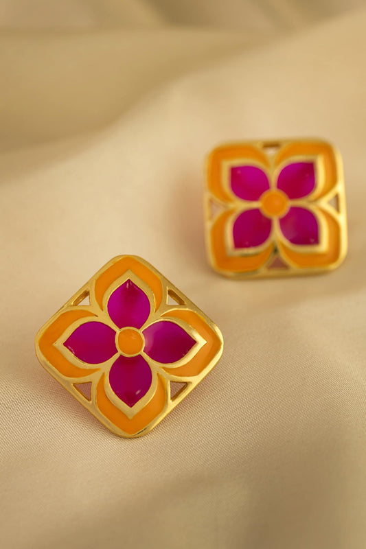 Enamelled Chameli Bloom Studs 