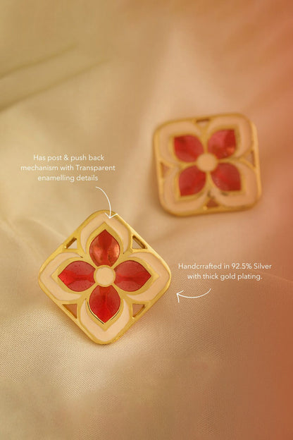 Gold Plated Enamelled Stud Earrings 