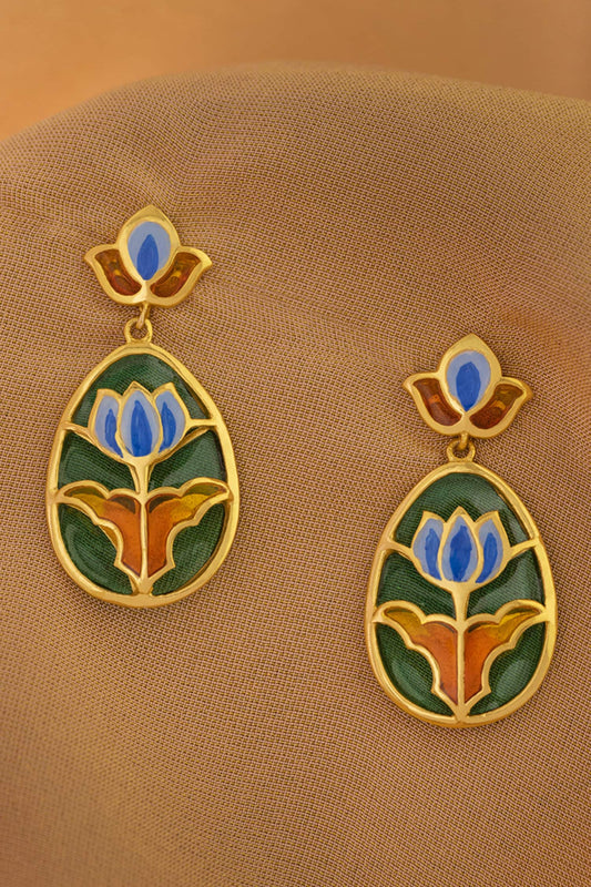 Gold Plated Enamelled Jalaj Lotus Earrings 