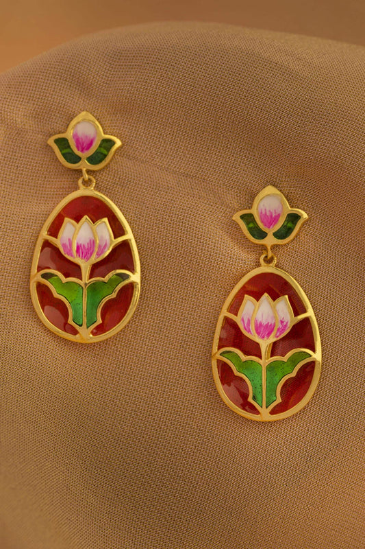Gold Plated Enamelled Lotus Earrings 