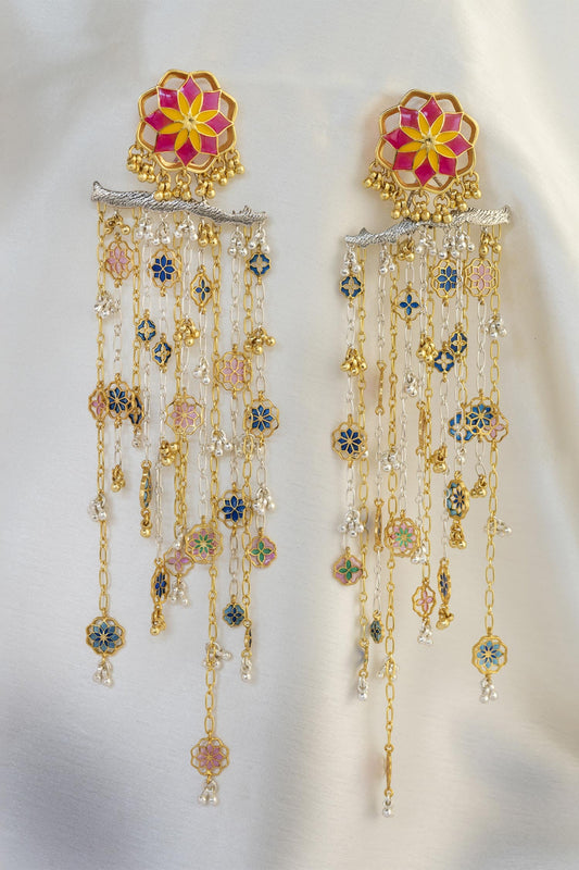 Gulbaari Enamelled Chain Earrings 