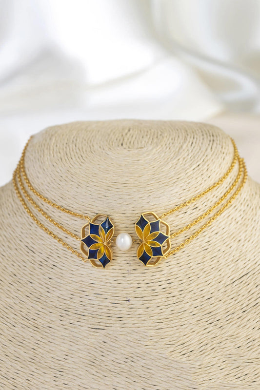 Gold Plated Enamelled Bloom Choker 