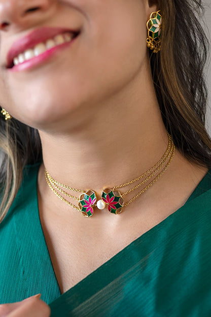 Gold Plated Enamelled Blossom Choker 