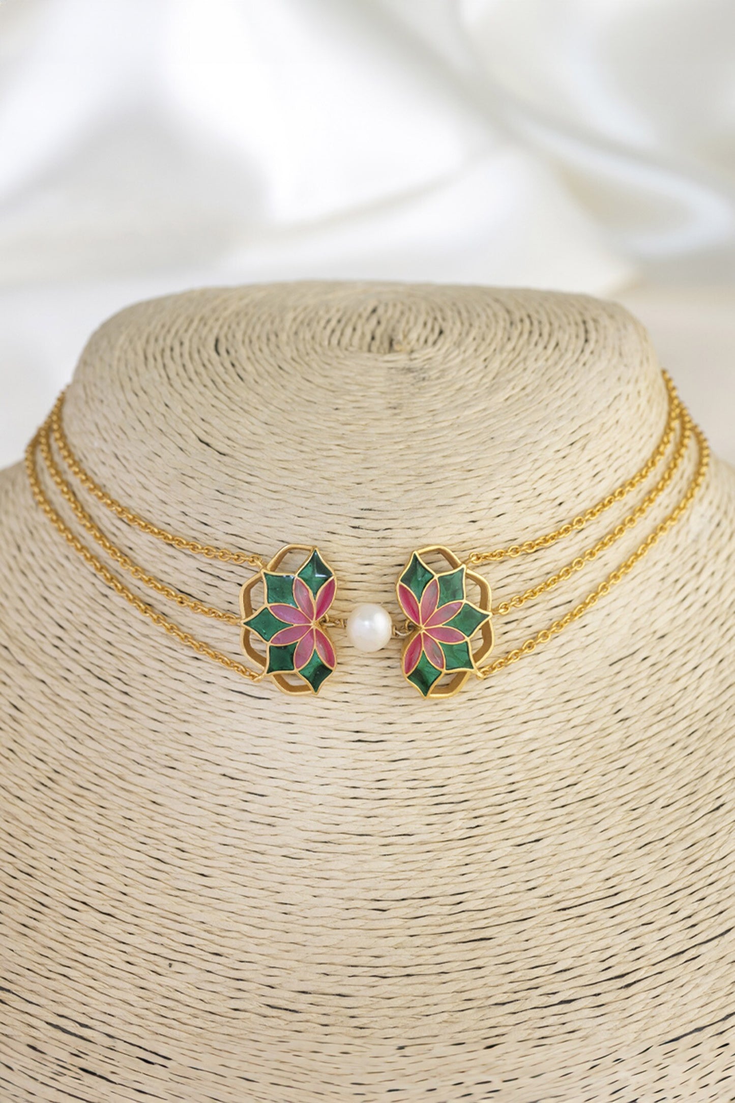 Gold Plated Enamelled Blossom Choker 