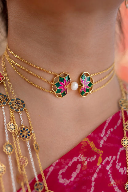 Gold Plated Enamelled Blossom Choker 