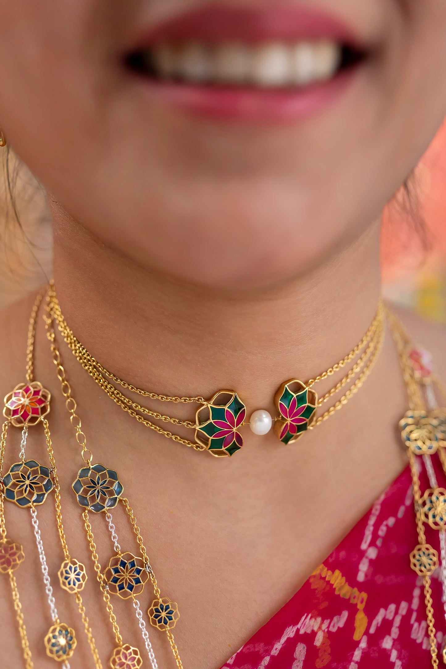 Gold Plated Enamelled Blossom Choker 