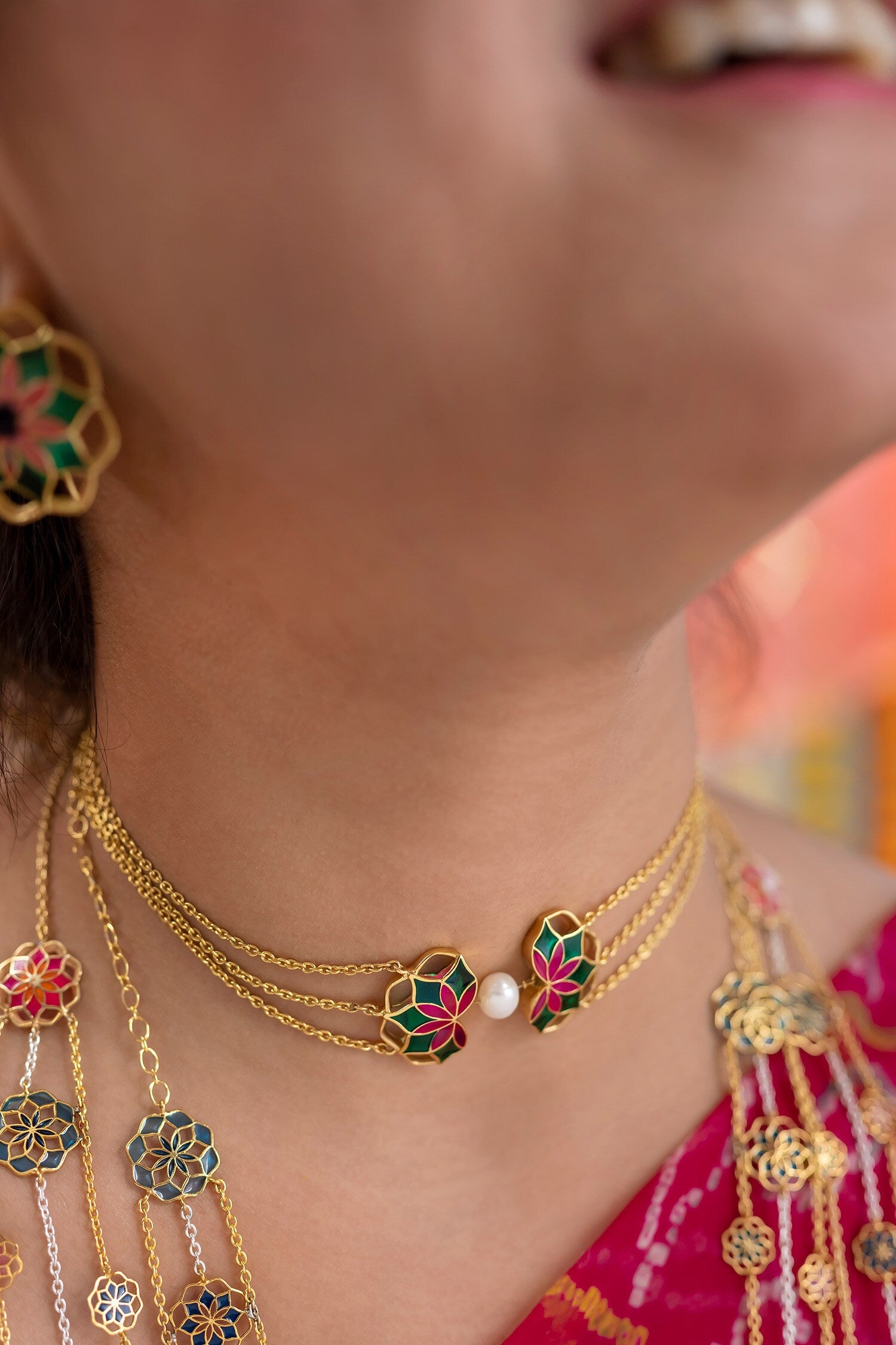 Gold Plated Enamelled Blossom Choker 