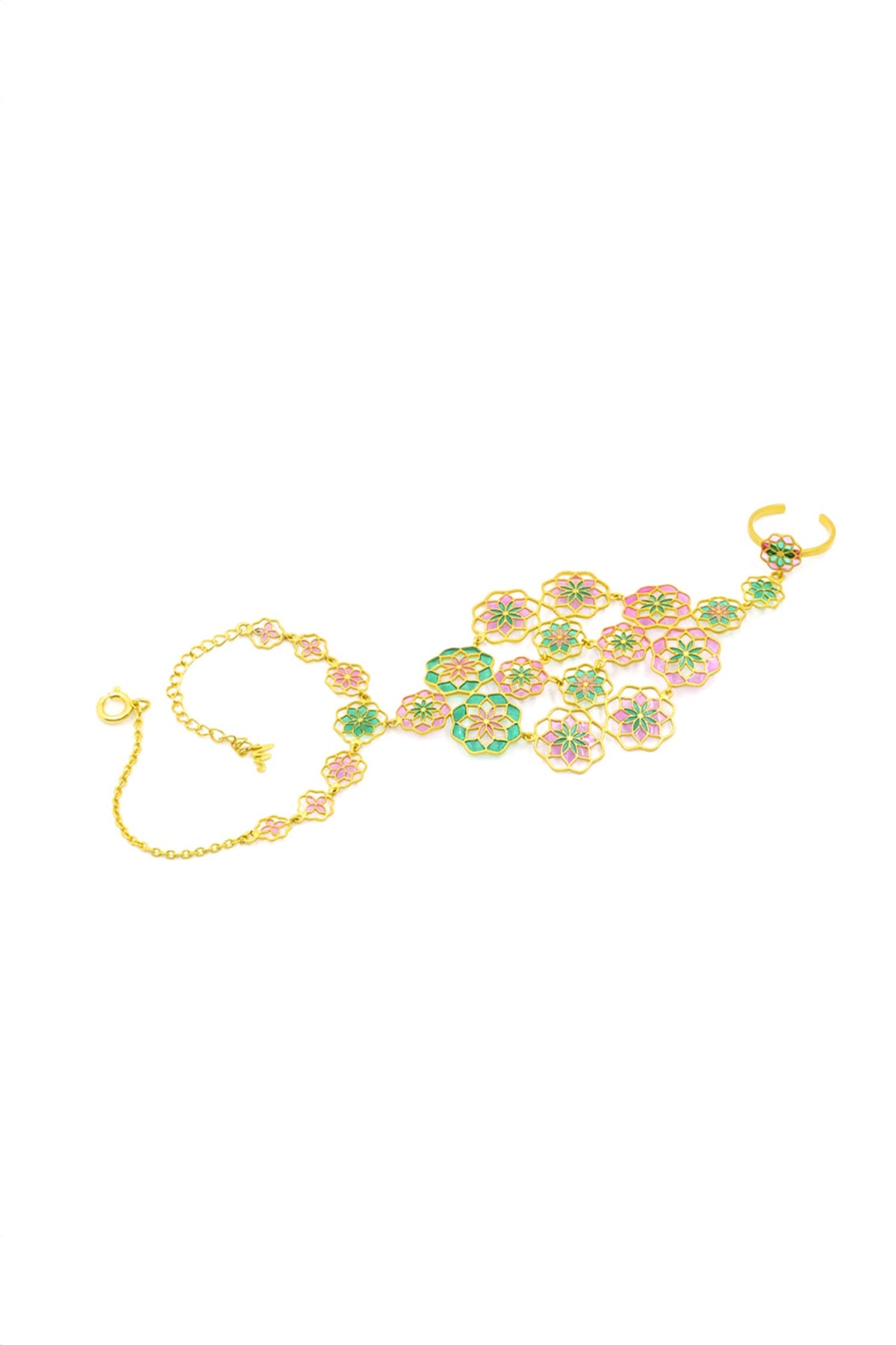 Enamelled Floral Haathphool Bracelet 