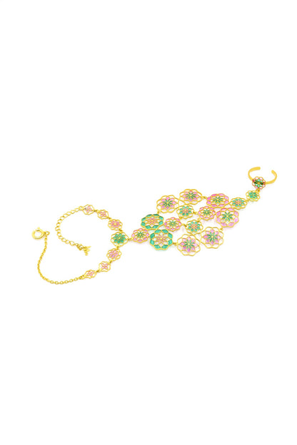 Enamelled Floral Haathphool Bracelet 