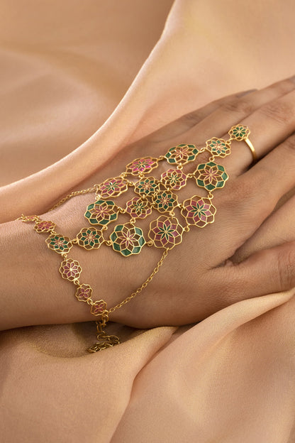 Enamelled Floral Haathphool Bracelet 
