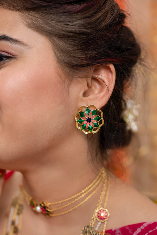 Floral Enamel Stud Earrings 