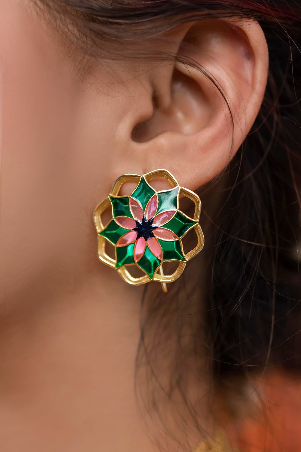 Floral Enamel Stud Earrings 