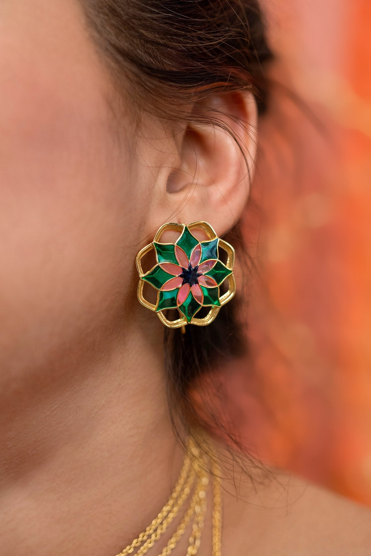 Floral Enamel Stud Earrings 