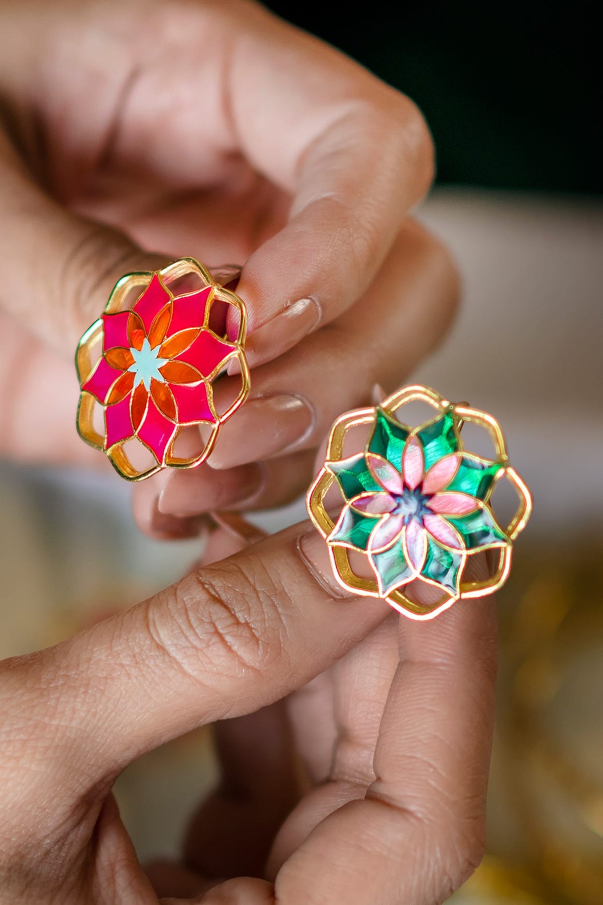 Floral Enamel Stud Earrings 