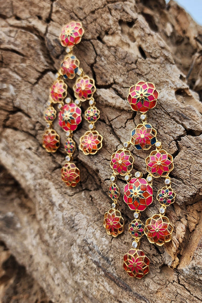 Floral Cut-Out Enamel Dangler Earrings 
