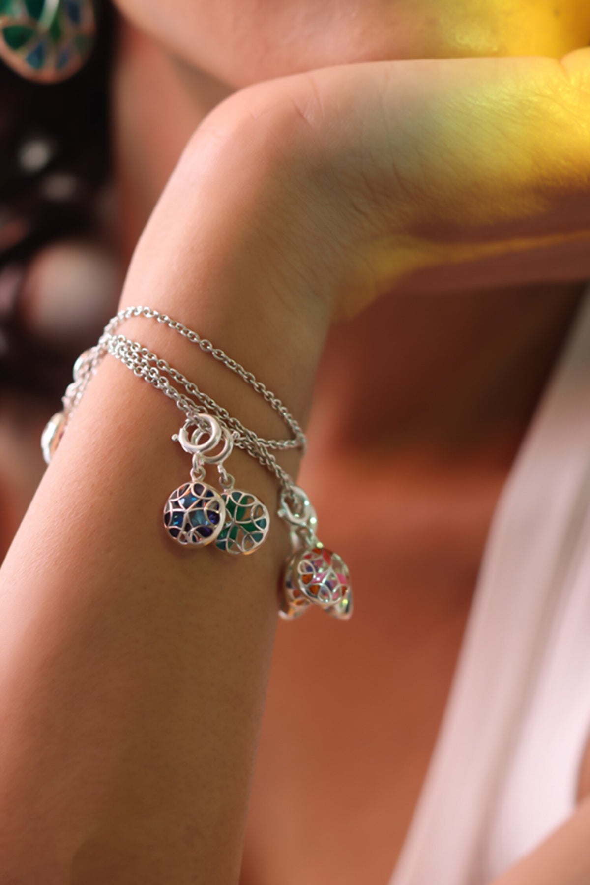 Floral Charm Enamelled Bracelet 