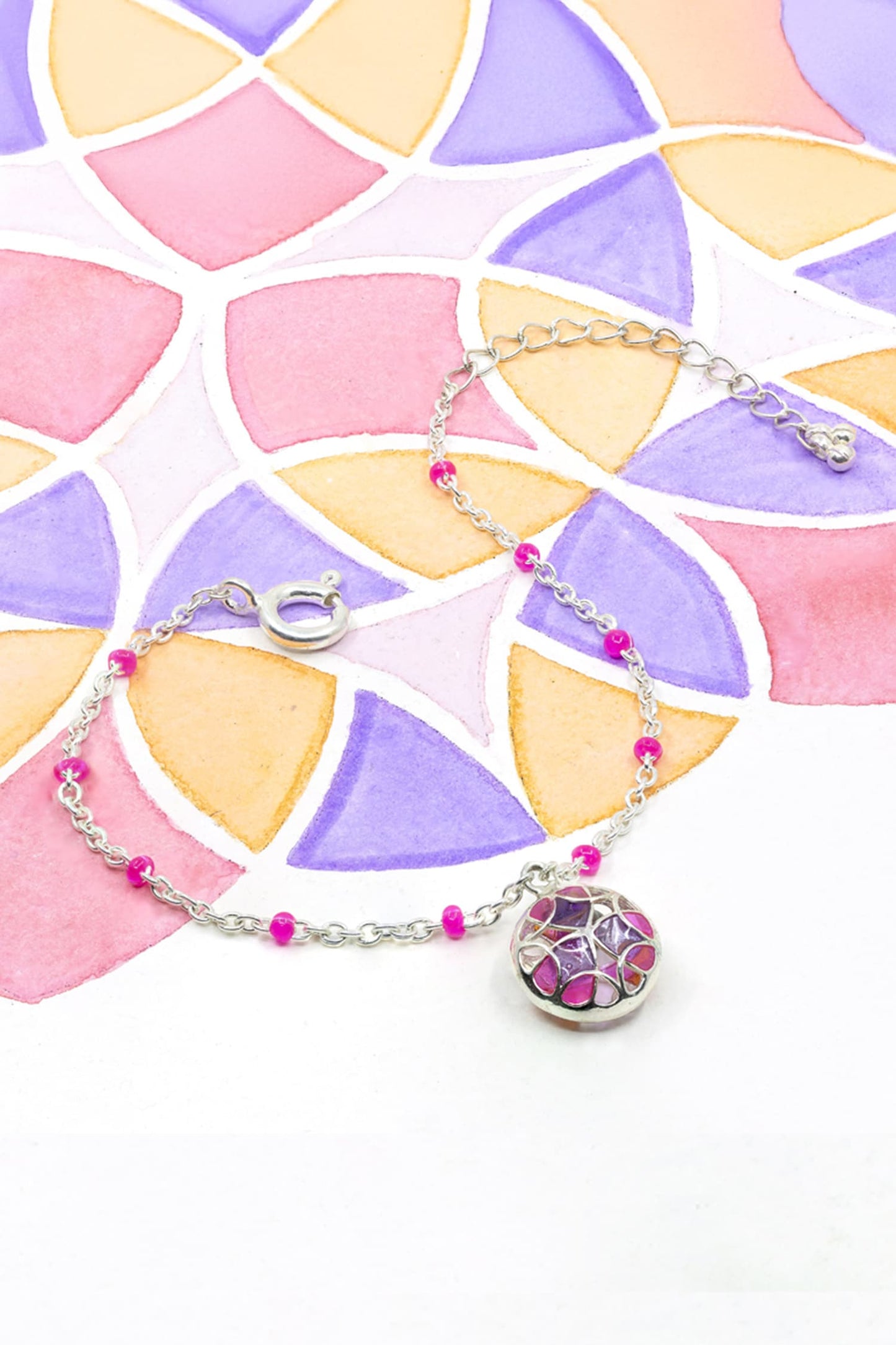 Floral Ball Charm Enamelled Bracelet 