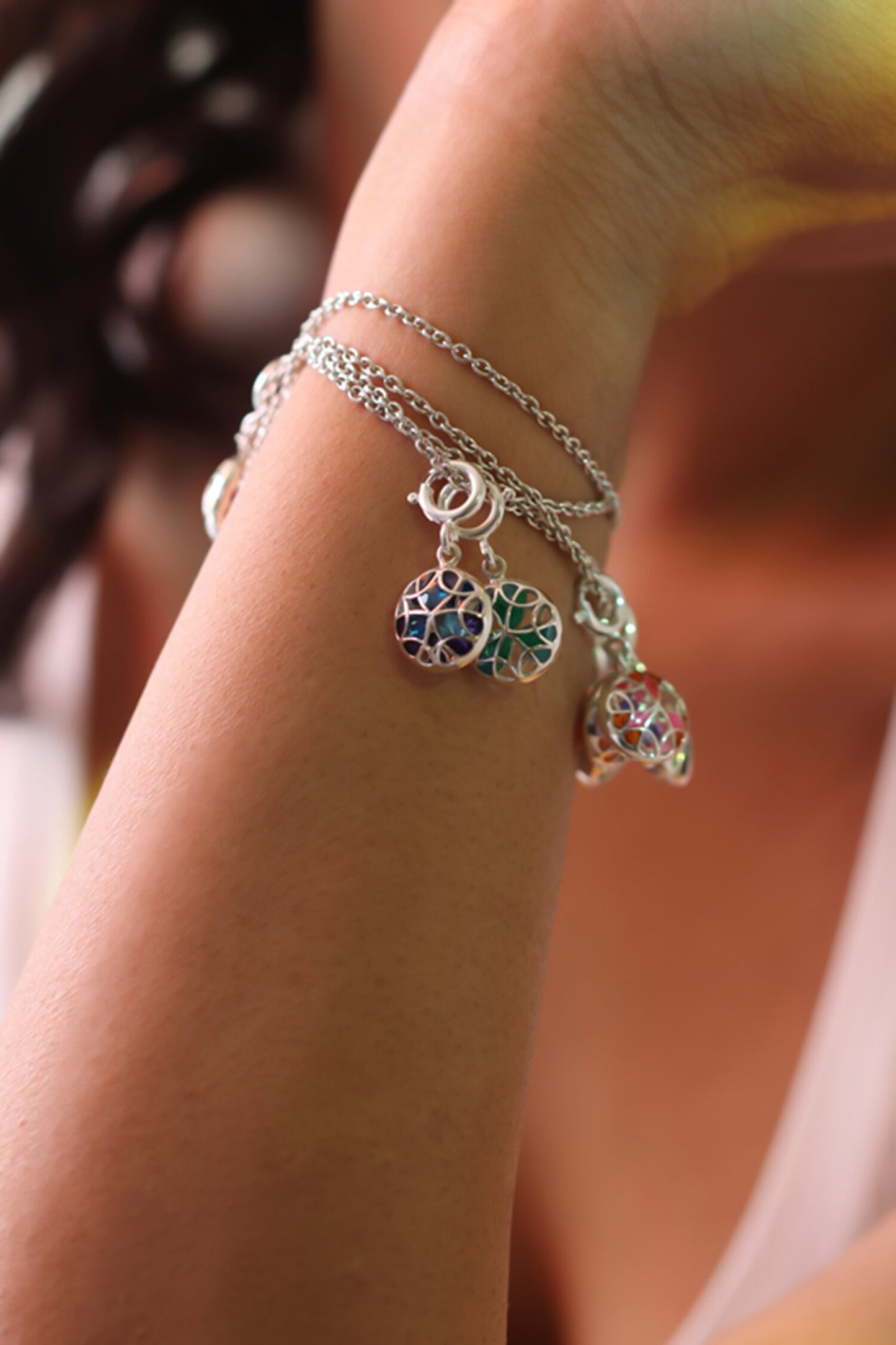 Floral Ball Charm Enamelled Bracelet 