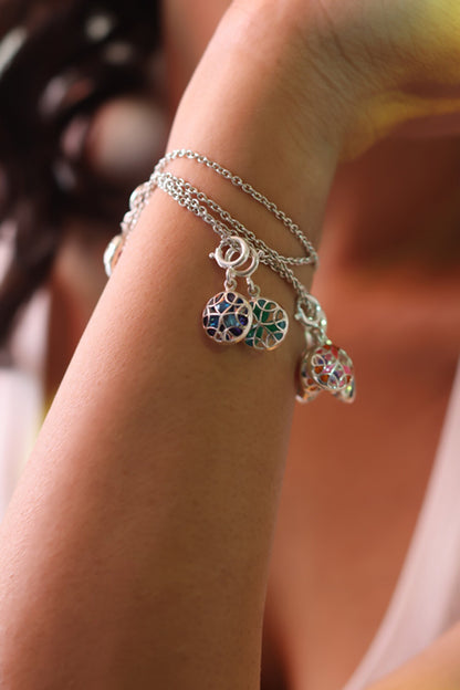 Floral Ball Charm Enamelled Bracelet 