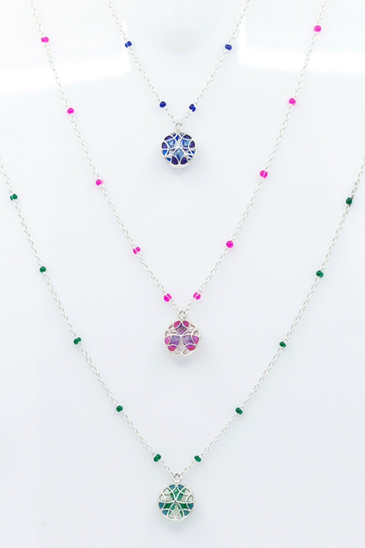 Floral Enamelled Pendant Necklace 